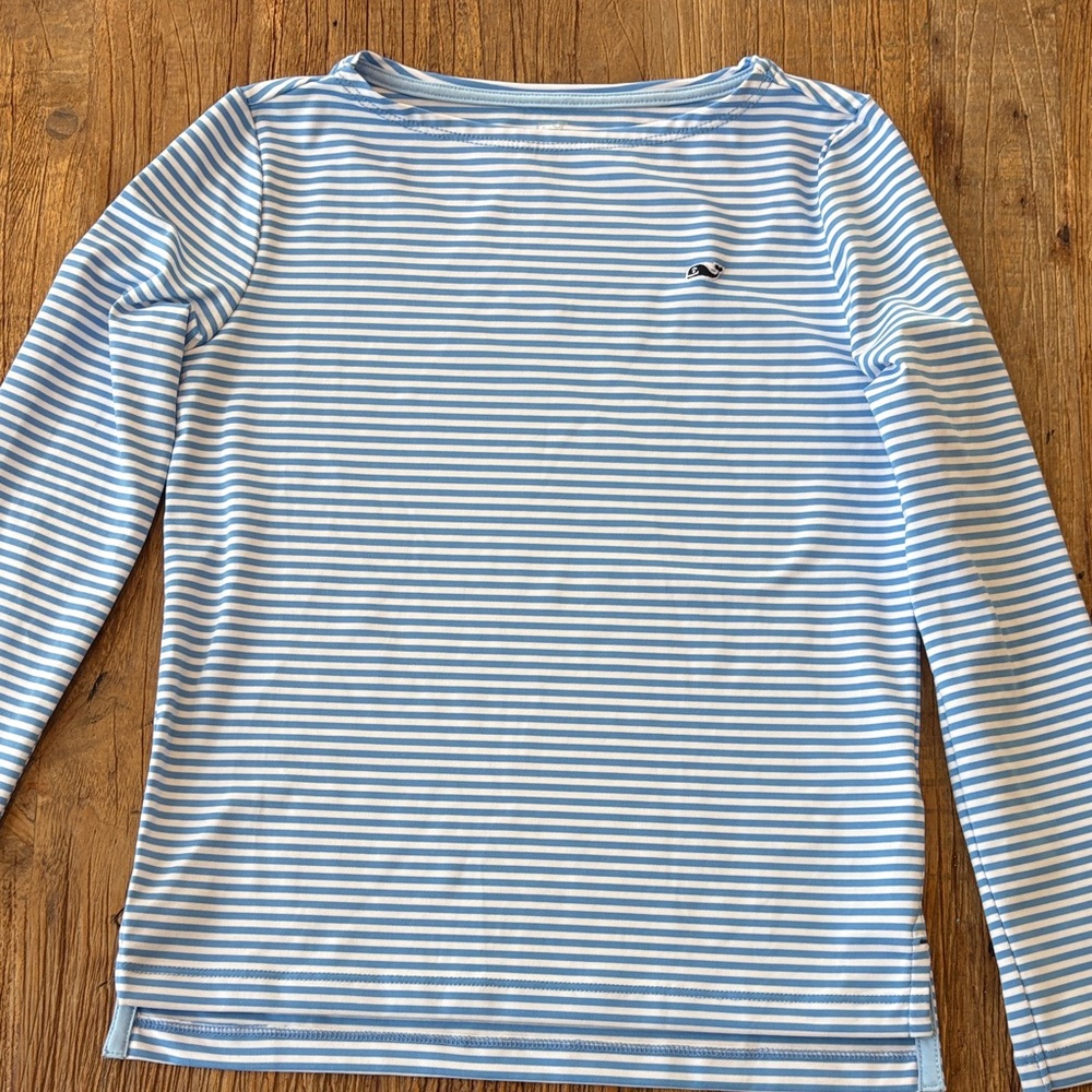 Vineyard Vines Light Blue and White performance Striped Shirt